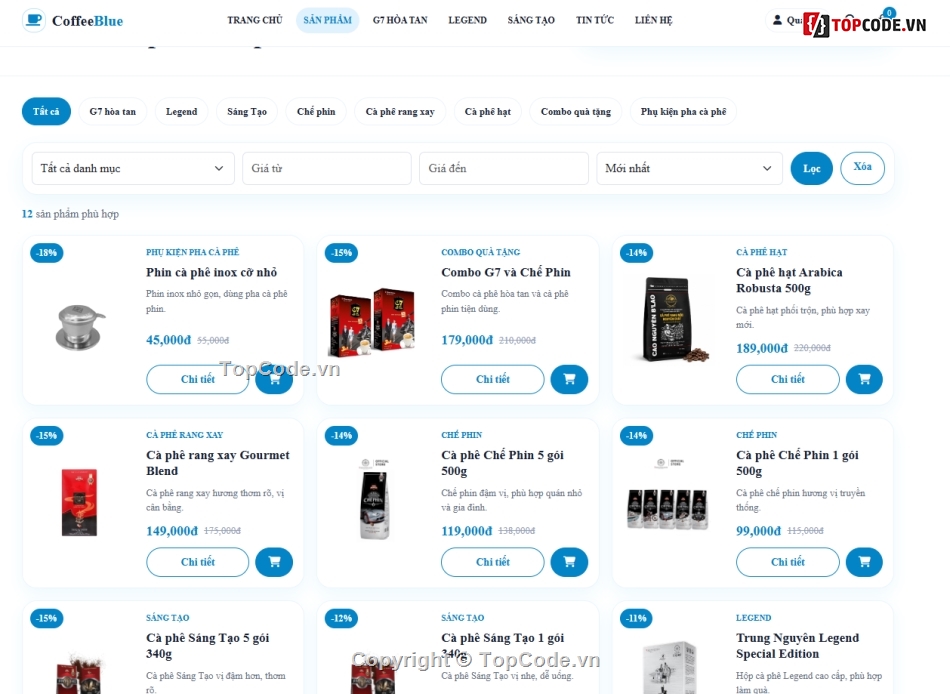 website,web bán sản phẩm,website bán cà phê